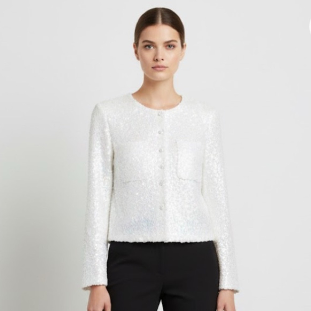H&M white sequin blouse size large